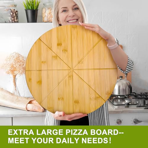 Tabla redonda para cortar pizza de bambú 16 pulgadas miniatura 4