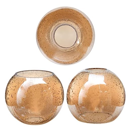 GoldSwift 3 Pack Round Sphere Glass Globes for Light Fixtures Replacement, 5.9" Diameter, Clear Amber Seeded Bubble Glass Shade for Farmhouse Pendant Light Chandelier Wall Sconce, 1-5/8 Inch Fitter