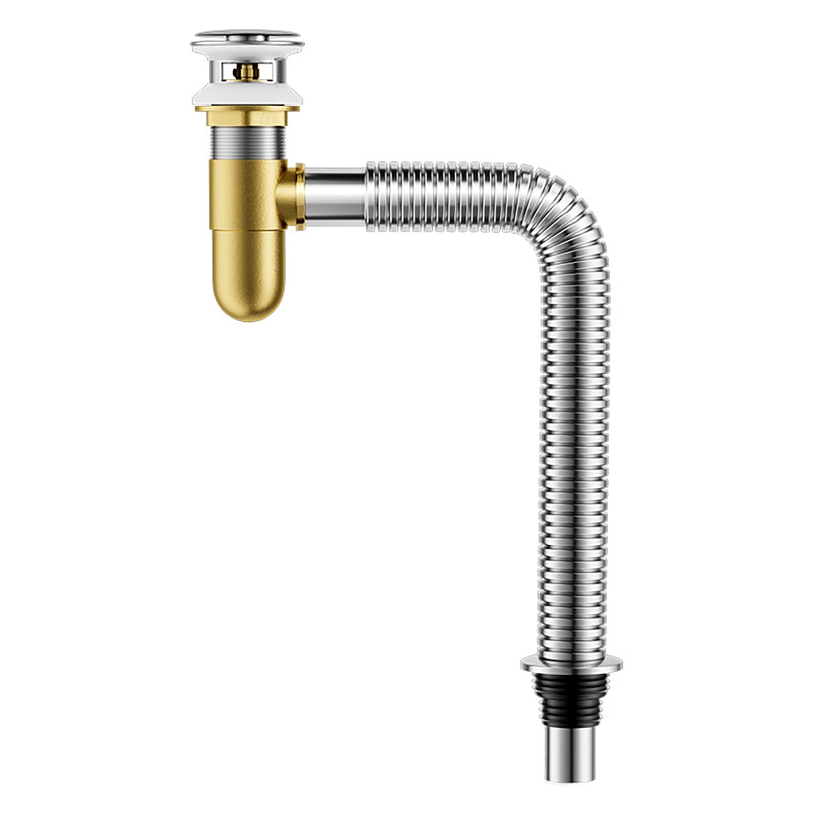 Sifone Lavabo Bagno con Troppopieno,Piletta Click Clack,Anti-Odore,Tubo Corrugato Estensibile,Set Di Scarico Sifone per Lavabo in Ottone