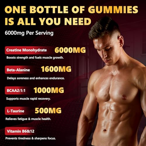 Creatine Monohydrate Gummies 6000mg for Men & Women, Sugar Free Creatine Gummy for Pre & Post Workout, High Absorption Supplement with BCAA, Support Boost Strength, Endurance & Muscle Recovery - Image 4
