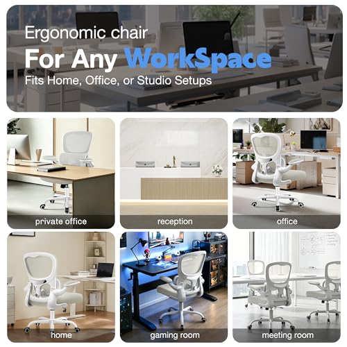 Image of ALLGOD Ergonomic Office Chair, Breathable Mesh Ergonomic Desk Chair with Adjustable Lumbar Support, Flip-up Armrests, Computer Chairs Comfortable for Home, Office, Work, 300lbs, White, Upgrade
