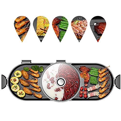 Teppanyaki-Grill, Indoor Korean BBQ Grill Hot Pot Multifunktionale Antihaft-Pfanne Trennt Dual-Temperaturregelung, für Entertainment