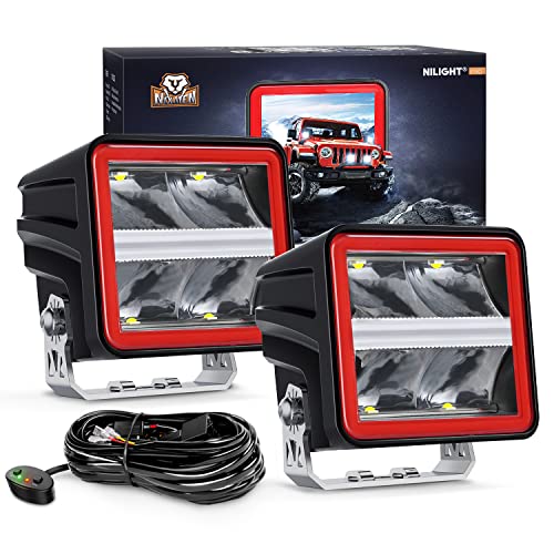 Image of Nilight 3 Inch Cube LED Pod Light Bar with DRL 20 W 2200LM 10 Super Spot Offroad Driving Lights w / 16AWG Wiring Harness Kit for Jeep Truck UTV 4x4 ATV
