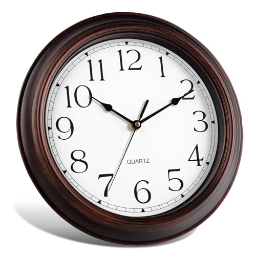Image of KECYET Wall Clocks Battery Operated Silent Non-Ticking Wall Clock 8.5 Inch Small Vintage Retro Rustic Style Decorative for Kitchen Living Room Home Office (Bronze)