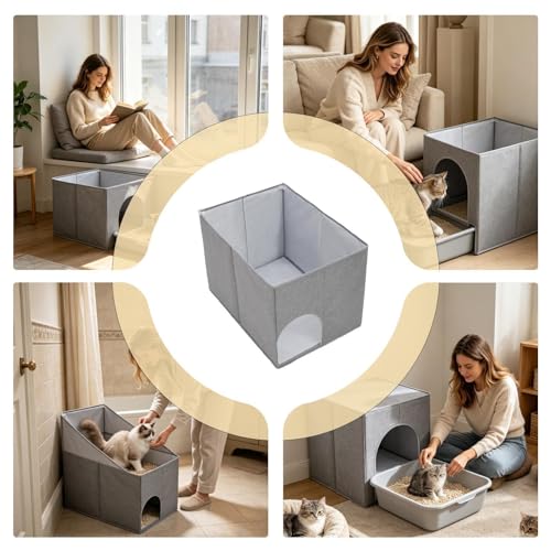 Meuble cache litière pour chat avec dessus ouvert et parois hautes - 6