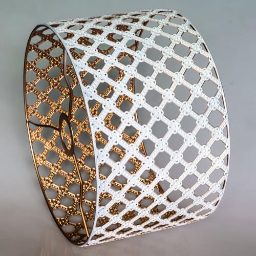 Osasy Abat-jour Cylindrique Décoratif, 30 cm x 18 cm, Motif Géométrique Ajouré, Blanc et Or, Style Moderne – vue 3