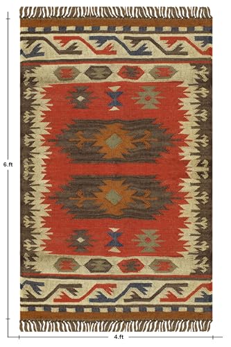 Tapis chambre laine rouge multicolore carré 122 cm jute - 4