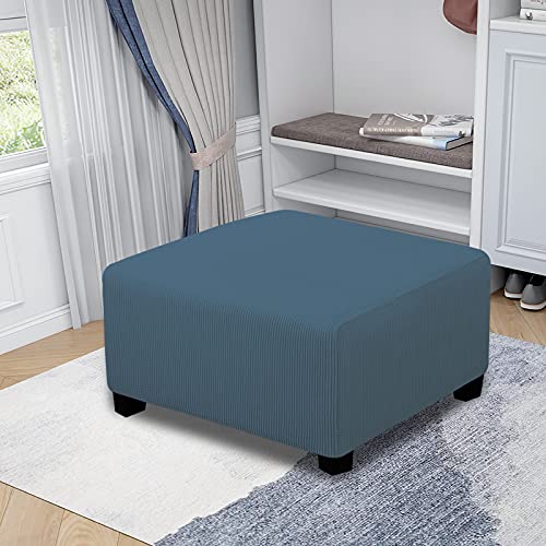 Cubierta otomana elástica rectangular y protector de taburete plegable mediano azul 3