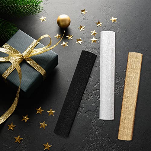 Whaline 6 Pack Black Gold Silver Crepe Paper Rolls 29.5Ft 3 Colors Party Wide Streamers Crepe Paper Roll Decorative Craft Streamer For Diy Gift Wrapping Paper Crafts Room Wall Decor #TOP4