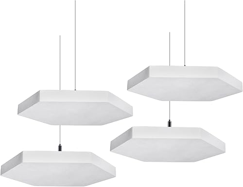 TroyStudio Paneles acústicos de techo 14.2 x 12.4 x 1.2 pulgadas, 4 piezas de azulejos de techo colgantes de fibra de vidrio revestidas, tablero