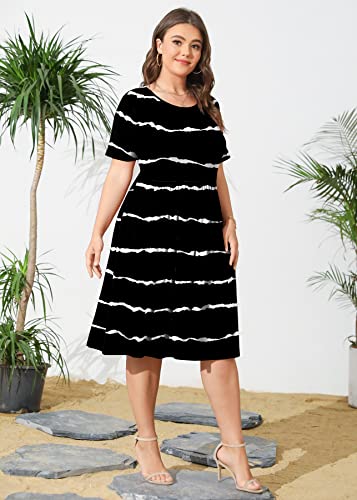 Image of POSESHE Womens Plus Size Summer Dress 2026 Casual Short Sleeve Empire Waist Loose Fit Swing T-Shirt Dress with Pockets