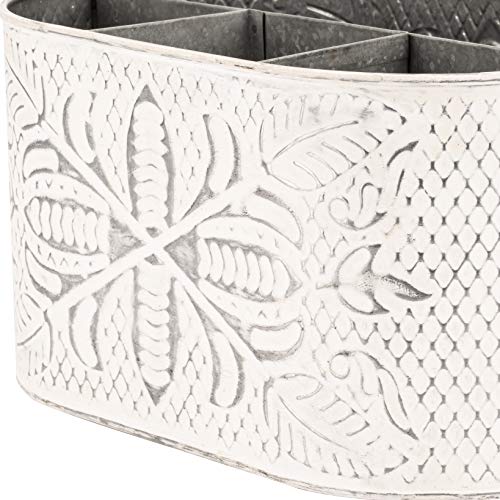 Craftsman Road Distressed White Metal Caddy – Farmhouse Galvanized Kitchen Organizer With Handle – Vintage Rustic Multi-Compartment Holder For Napkins, Plates, Cutlery, Flatware thumb #5