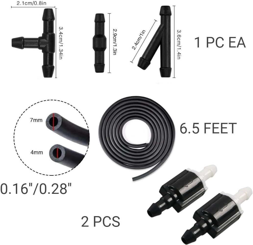 Click&Fit Windshield Washer Spray Nozzles replacement kit for Ford F150 E150 E250 E350 Taurus Flex Expedition Crown Mercury; Windshield water jet accessories (2pcs sprayers, fluid hose, check valves)