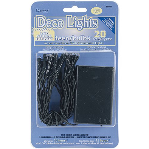 Darice – Plantilla para Grabar en Relieve Varios Deco Funciona con Pilas Teeny bulbs-20 Bulbs-Multicolored Luces, Cable de Color Verde