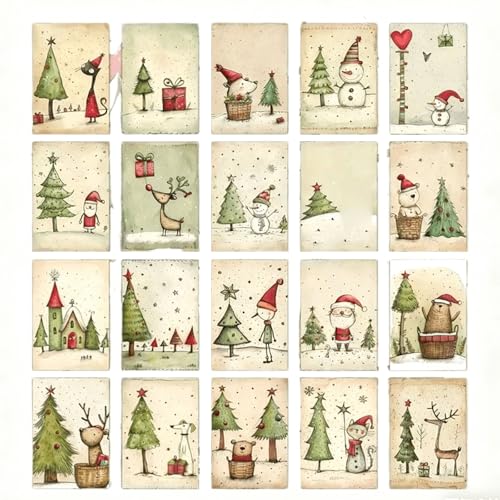 20-Piece Christmas Postcard Set - Holiday Greeting Cards for Wall Decor, Advent Calendar & Gift Wrapping, Festive Xmas Stationery with Snowman, Tree & Elk Designs