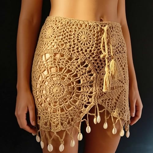 Falda de ganchillo con flecos de concha para cubrir el bikini 5