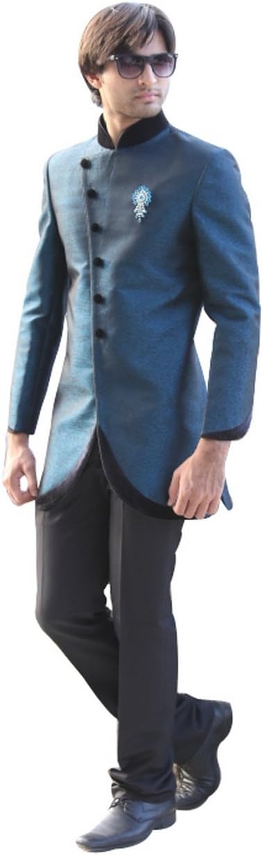 Saris and Things Evening Blue Indian Wedding Indo-Western Sherwani for Men