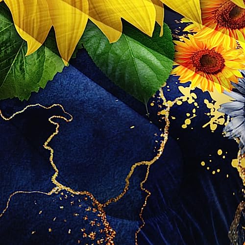 Image of AILONEN Sunflower Comforter Set Queen Size, Blue Watercolor Gold Print Yellow Sunflower Bedding Set for Boys Girls,Botanical Floral Duvet Set Soft Breathable 3 Pieces, 1 Quilt and 2 Pillowcases