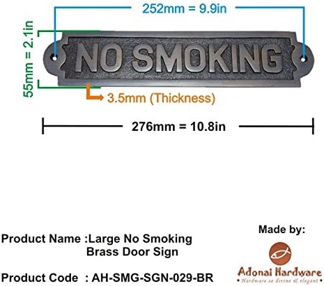 Adonai Hardware Large No Smoking Brass Door Sign (Antique Brass)