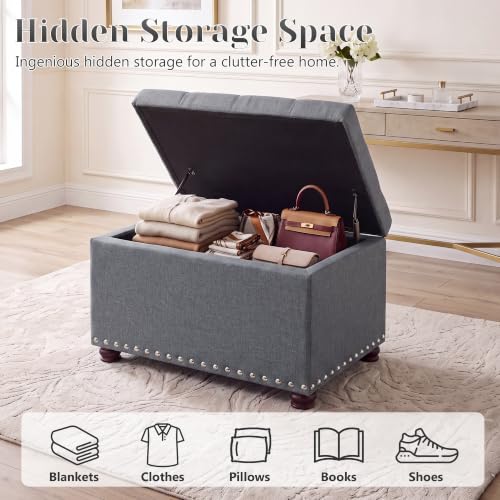 Image of Joveco 24 inch Ottoman with Storage,Fabric Tufted Storage Ottoman with Legs