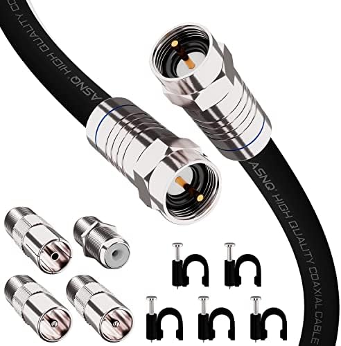 ASNQ RG6 Coaxial Cable Connector Set 75 OHM - High-Speed Premium Coax Cable 50FT - for Internet Digital TV Satellite and Aerial Connections - Includes 4 Extension Couplers to Connect Cable Extensions