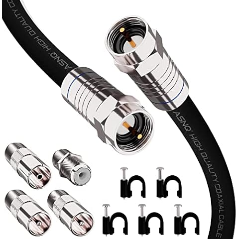 ASNQ RG6 Coaxial Cable Connector Set 75 OHM - High-Speed Premium Coax Cable 15FT - for Internet Digital TV Satellite and Aerial Connections - Includes 4 Extension Couplers to Connect Cable Extensions Cover