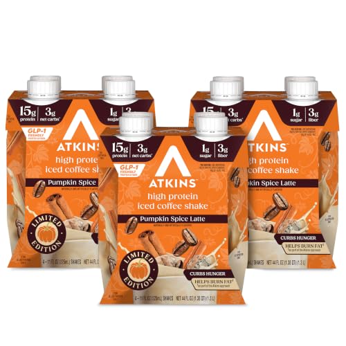 Image of Atkins Pumpkin Spice Latte Protein Shake, 15g Protein, 3g Net Carbs, 1g Sugar, Keto Friendly, 12 Count