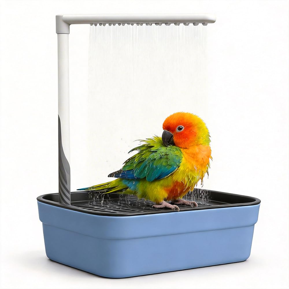 Wxeadu Bird Bath Tub, Bird Shower Bath with Multiple Faucets, Automatic Water Cycle Bird Bath, USB Electric Birds Shower Bathing Tub for Parakeet, Cockatiel, Parrot & Small Medium Birds