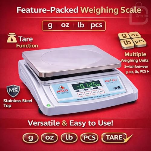 Image of Gripit Digital Weighing Scale 35kg x 1g Accuracy with 10x12 Inch Stainless Steel Pan | Heavy Duty Weight Machine for Shop, Kitchen & Commercial Use | Fast & Accurate Gram Weighing Machine