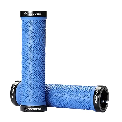 Teyssor Bike Grips, Mountain Bike Handlebar Grips with Aluminum Double Lock for MTB BMX Bicycle, Blue