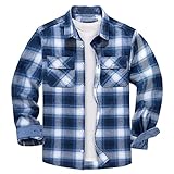 [KEFITEVD] 長袖シャツ メンズ ネルシャツ 長袖 大きいサイズ 薄手 襟付き ゆったり 青 春 チェック柄 カジュアル 綿100 柔らかい ビジカジ ブルー 2XL