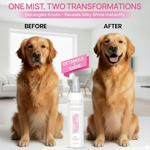 BioSilk for Dogs Silk Therapy Detangling and Shine Protecting Spray, pH Balanced Leave-In Mist with Silk and Vitamins for Dematting, Paraben-Free, All Coats and Breeds, 8 Fl Oz - 1