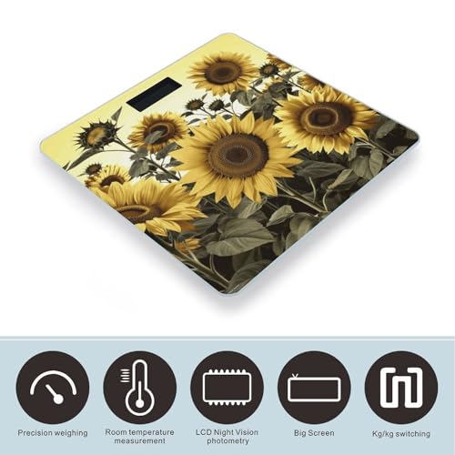 Balanza digital de baño con diseño floral amarillo miniatura 3