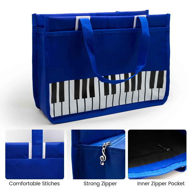 BestSounds Piano Bag, Zipper Waterproof Music Book Tote Bag Piano Accessories for Women Gifts for Musicians (Dark Blue) - Image 2
