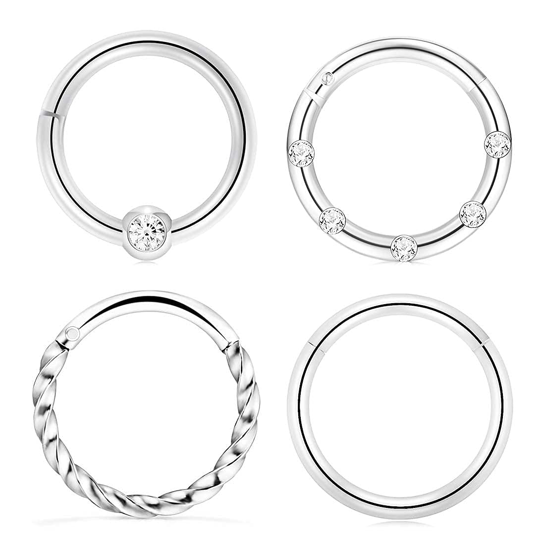 Crdifu 4 Aro de Nariz Acero Quirúrgico 8mm Pendientes Labio Septum Tragus Anillo Segmento Bisagra 16G Piercing