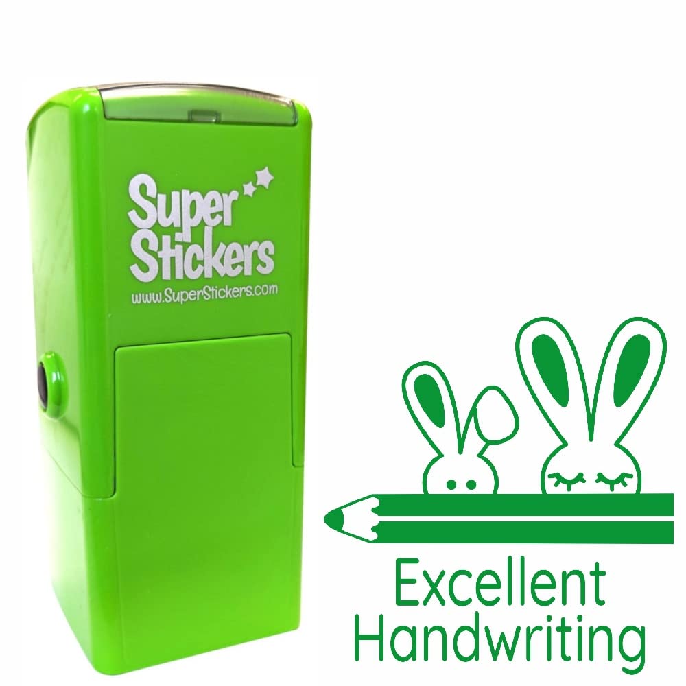 Trodat Green With Green Ink Teacher Stamp, Education Marking Stamp, Reward Stamps For School - Excellent Writing Bunnies, Impression Size Approx. 23X23 Mm, Green Ink