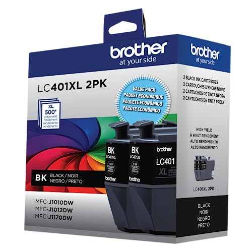 Image of Brother Genuine LC401XL 2PK High Yield 2-Pack Black Ink Cartridges