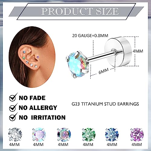 Dochais Titanium Stud Earrings for Men Women, Flat Back Stud Earrings with Cubic Zirconia, Hypoallergenic and Suitable for Sensitive Ears3