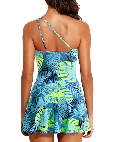 Image of Tempt Me Women One Piece Swim Dress One Shoulder Swimsuit | Tummy control, Skirted bottom, Adjustable shoulder straps, Removable bra