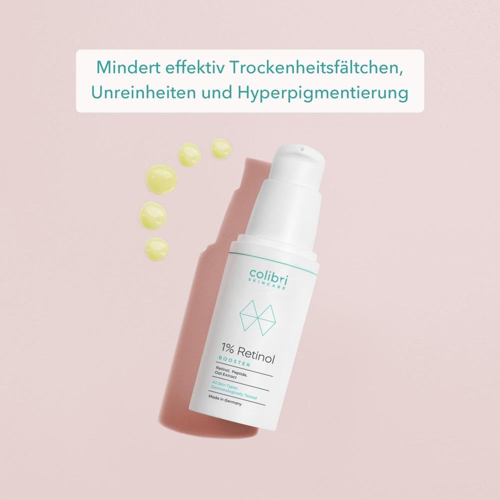 colibri skincare 1% Retinol Booster 30ml - Retinol Serum lässt die Haut glatter und strahlender aussehen - liposomal verkapseltes Retinol für sichtbare Ergebnisse - Made in Germany