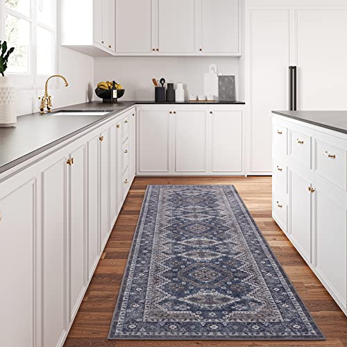Rugland 2'6x8' Runner - Stain Resistant Entryway Rug, Anti Slip Backing Hallway Runner Rug, Vintage Tribal Area Rugs (TPR07-Navy, 2'6x8')