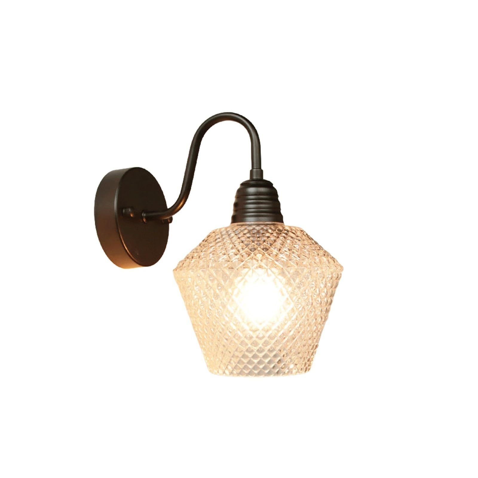 OZBMA Outdoor Wall Sconce, 9" Industrial Gooseneck Exterior Light, Diamond Textured Glass Shade, Waterproof E27 Iron Aluminum Lamp for Garden, Gate, Balcony, Patio, Yard Cottage