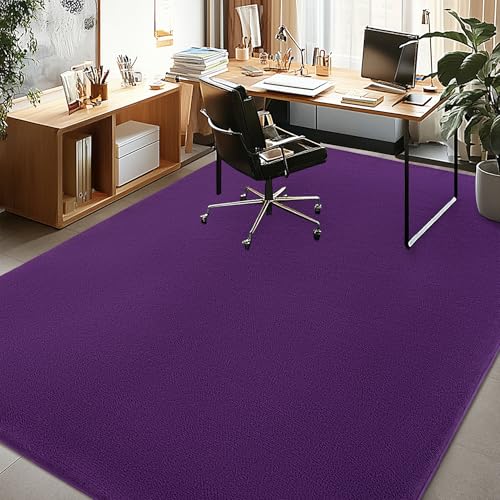 Image of Large Modern Area Rugs for Living Room Bedroom, 4x6 Feet Dark Purple Ultra Soft Thickened Memory-Foam Indoor Rug, Comfy Aesthetic Solid Minimalist Carpets for Girls Boys Nursery Dorm Home Decor