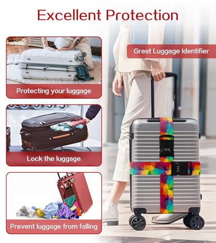 Image of Luggage Straps for Suitcases Travel Belt Luggage Band with Lock Heavy Duty Traveling Luggage Identifier Colorful Rainbow Cute Women Girls Unique Accesory Personalized