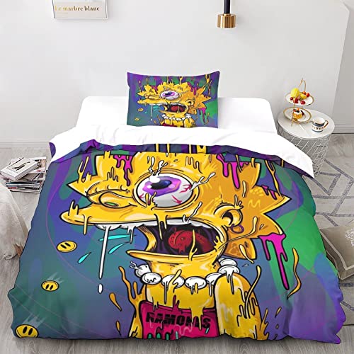 The Simpsons Estampado 3D Ropa De Cama DeKids Adolescentes Adultos, La Famille Simpson Funda De Edredón 3 Piezas con Funda De Almohada, Suave Microfibra Funda Nórdica,Single(135x200cm)