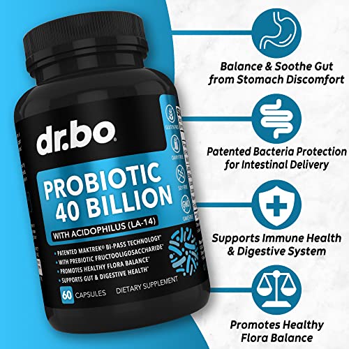 Dr. Bo Probiotic 40 Billion Cfu Supplement - Lactobacillus Acidophilus Probiotics For Women & Men Capsules - Gluten Free Probiotics For Digestive Health Pills With Bifidobacterium, Plantarum thumb #1