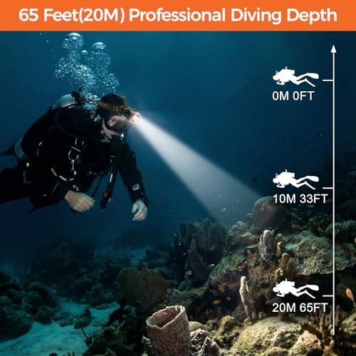Luz de buceo recargable IPX8 con linterna frontal de buceo y 4 modos de luz USB 6