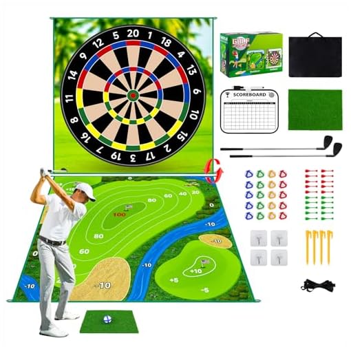 70"x70" Double Sided Golf Chipping Game Golf Hitting Mat | Golf Practice Mat Kits with 2pcs Golf Clubs & 20pcs Sticky Balls & 20pcs Sticky Darts | Golf Training Mat Golf Accessories for Indoor Outdoor