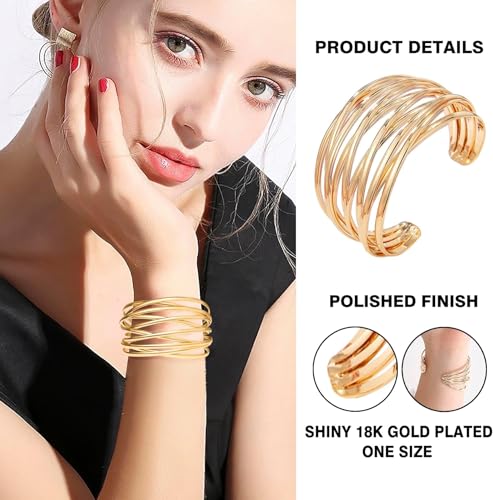 Twisted Cuff Bangle Bracelet for Women Trendy Multi-layer Wire Warp Bangle Bracelet Wide Open Chunky Cuff Bracelet, Gold & Rose Gold & Silver & Black & Copper2