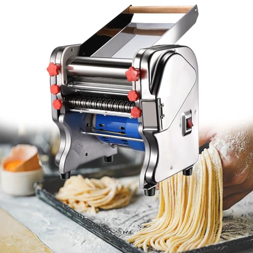 GLJTUO Máquina para Hacer Pasta Eléctrica Comercial, Máquina Automática para Hacer Fideos 2 En 1, Grosor Ajustable, Prensadora De Masa para Fideos De 3 Mm Y 9 Mm, 550 W,